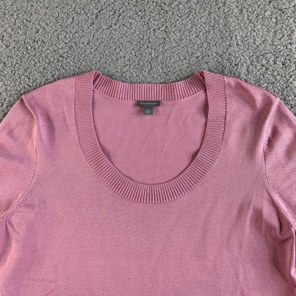 Ann Taylor Loft Sweater Top Womens Medium Silk Nylon Stretch Scoop Neck Pink - Picture 4 of 12